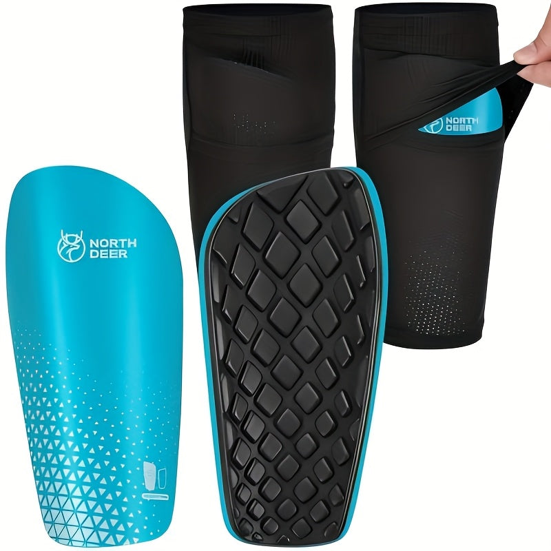 Northdeer Soccer Shin Guards for Youngsters and Adults Ergonomic Design with Impact Protection Breathable Mesh and Durable Plastic Unisex Soccer Gear for Men White Blue Black
