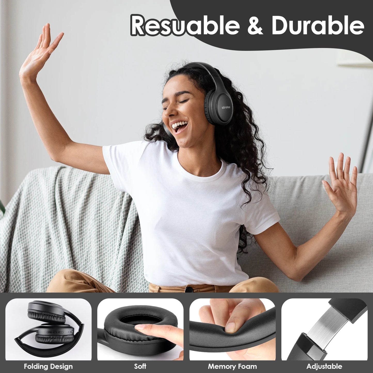 Siindoo Wireless Bluetooth Headphones Foldable Stereo