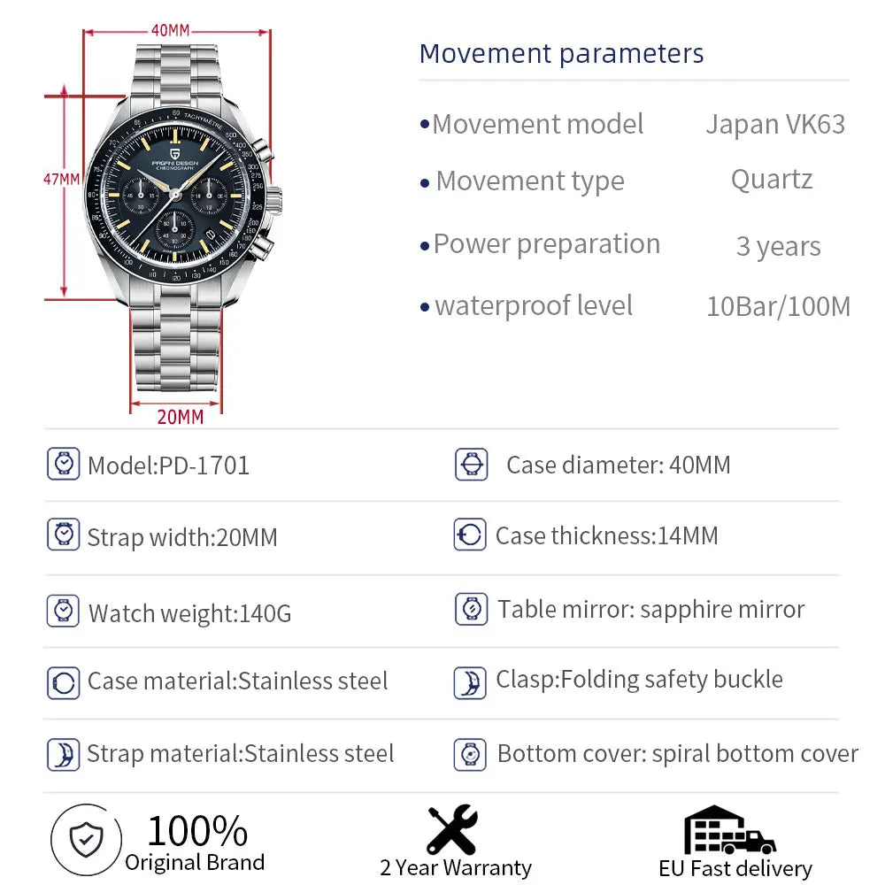 Pagani Design Moon Watch Tribute CK2998 Chronograph For Men
