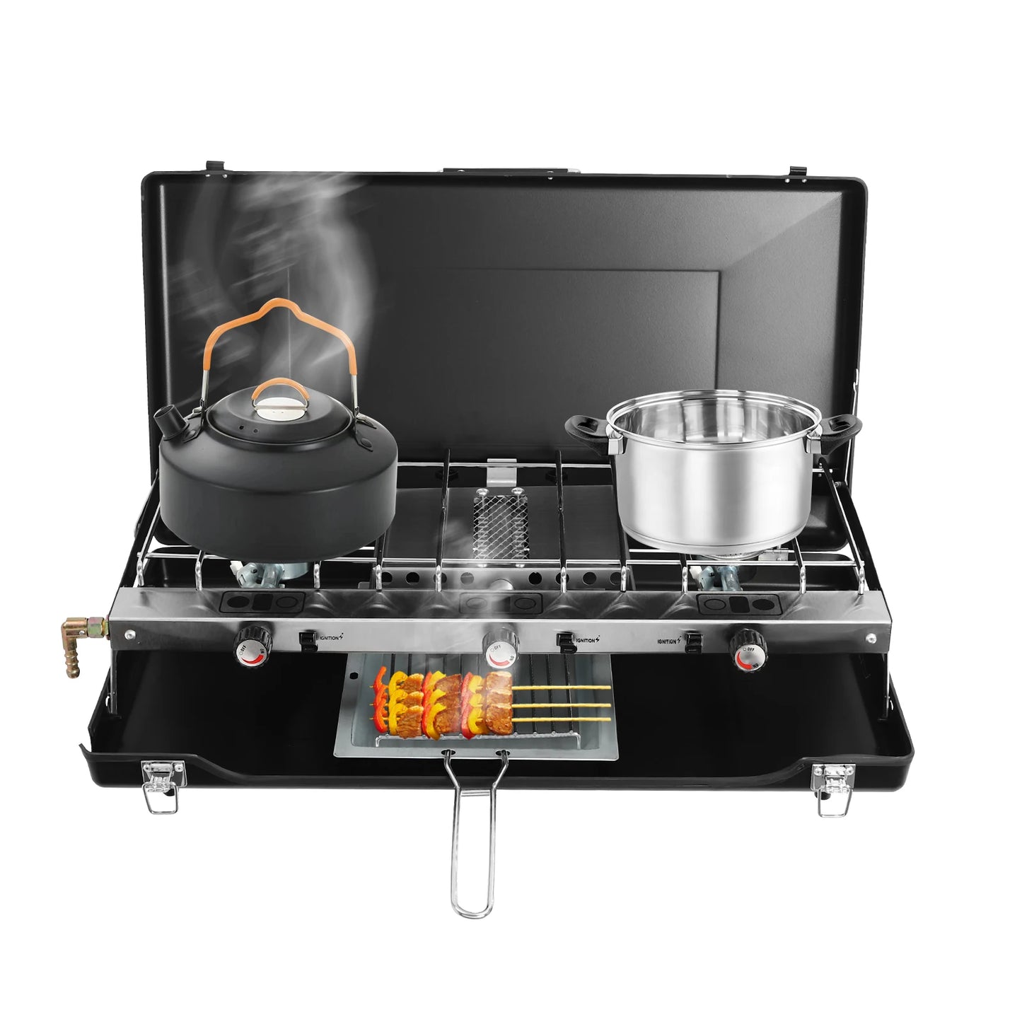 3 Burner Modern Portable Cooking Propane Butane Gas Camping Stove W Grid Tray