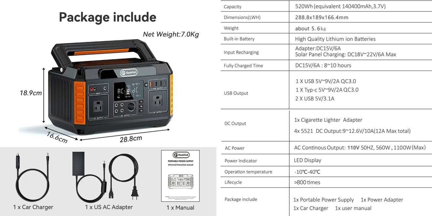 FF FlashFish Portable Solar Generator For Outdoor Use