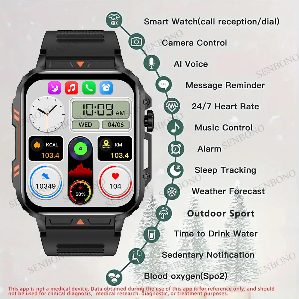 Military Smart Watch with Bluetooth Call and Heart Rate Monitor