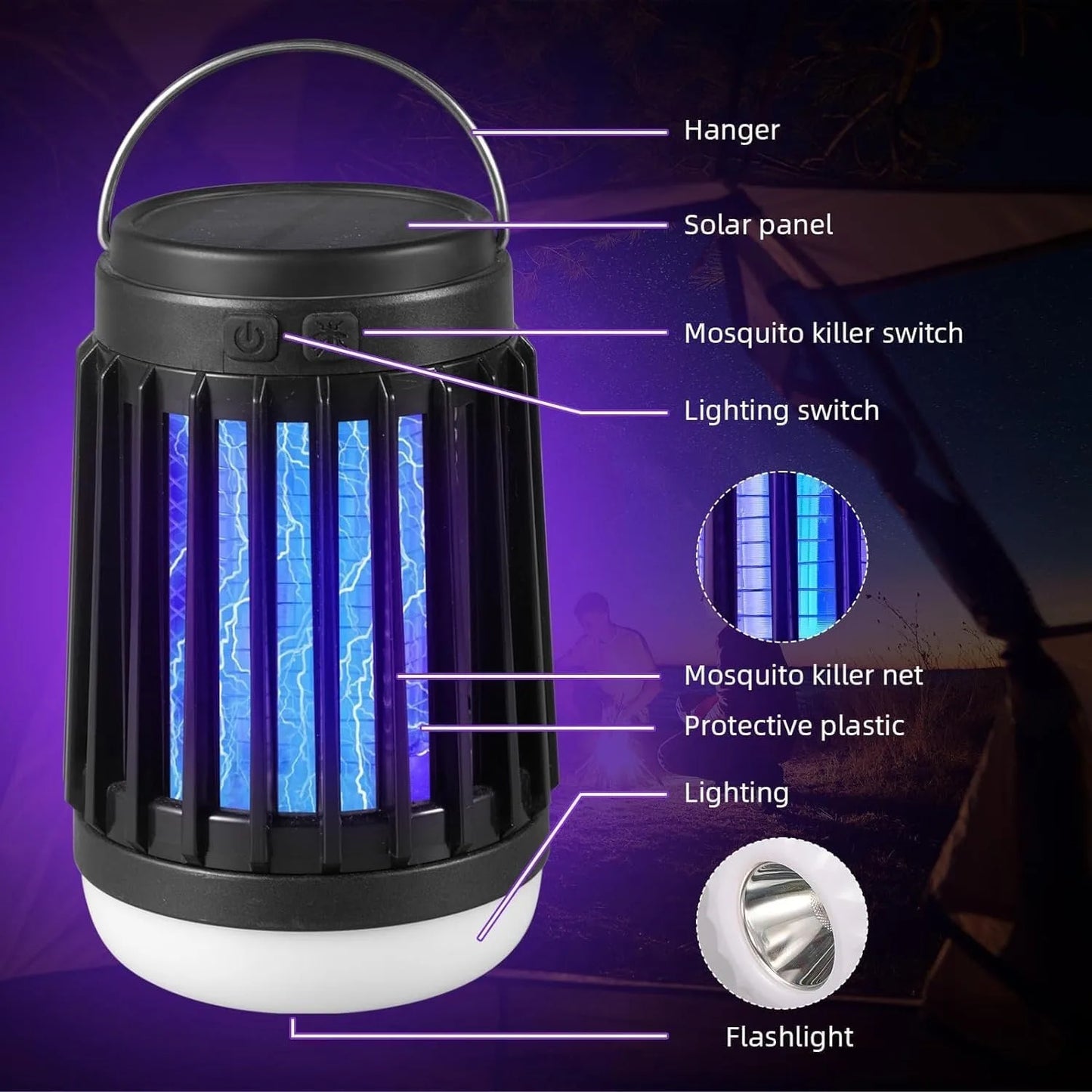 Cordless Solar Bug Zappers for Home and Camping Use, pkg of 2