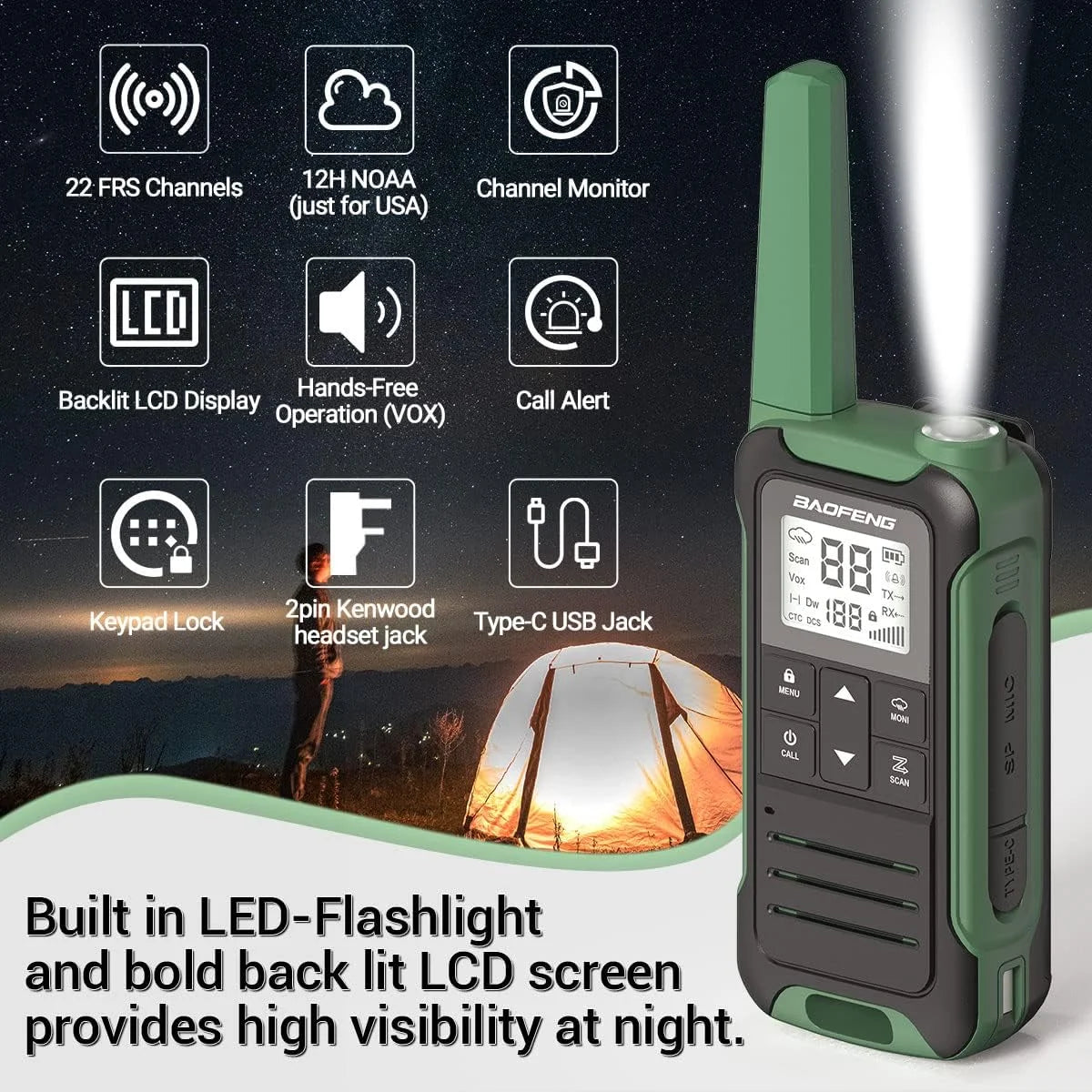 4/6PCS BAOFENG F22 Mini Walkie Talkie FRS Type-C Charger NOAA Long Range Portable Two Way Ham Radio for Kids Camping