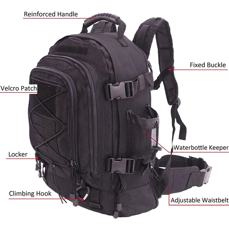 LQARMY 60L Military Tactical Backpack for Outdoor Travels