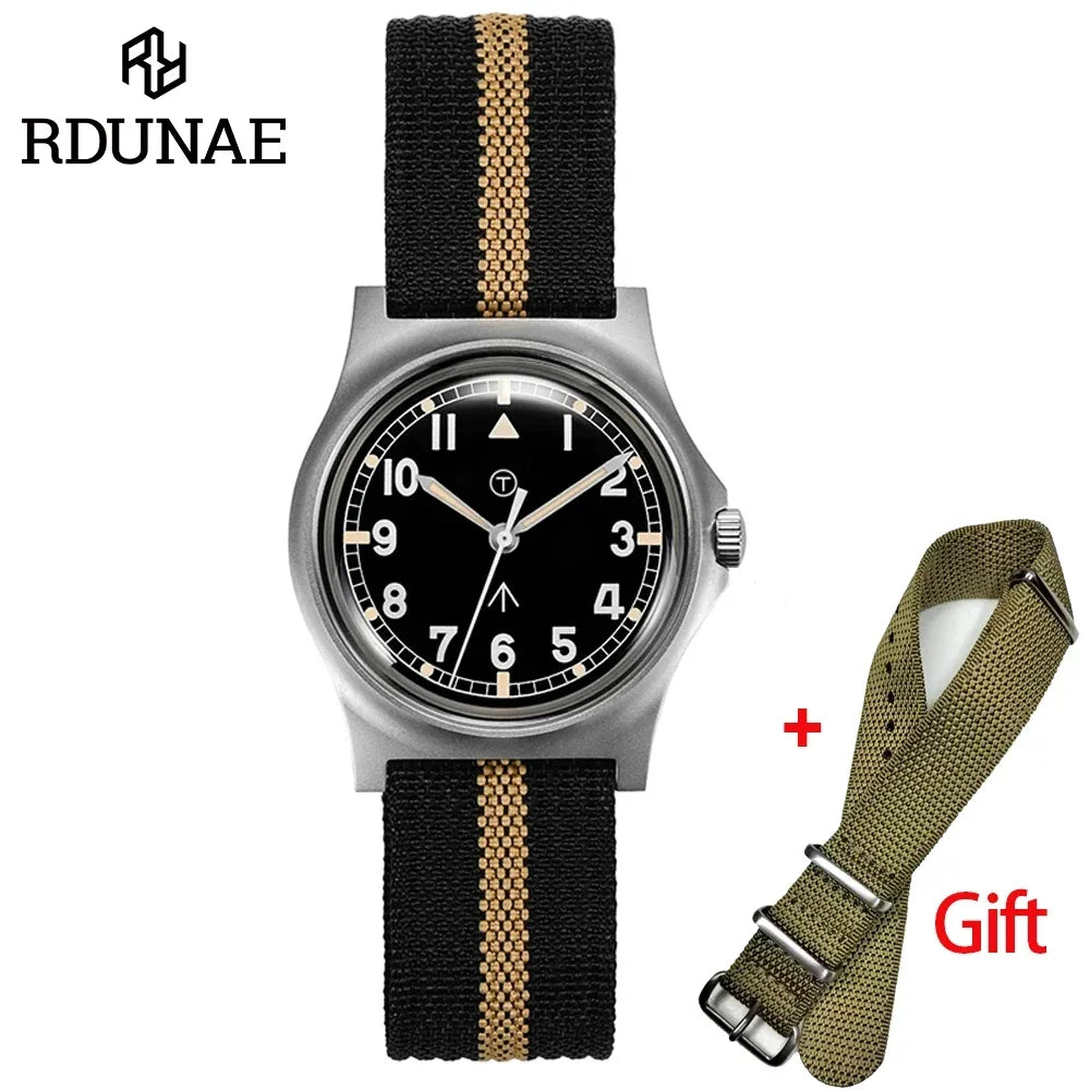 RDUNAE G10 34.5mm Retro Military Watch 316L Stainless Steel K1 Mineral Glass Luminous Personality Sports Quartz Men Pilot Watch