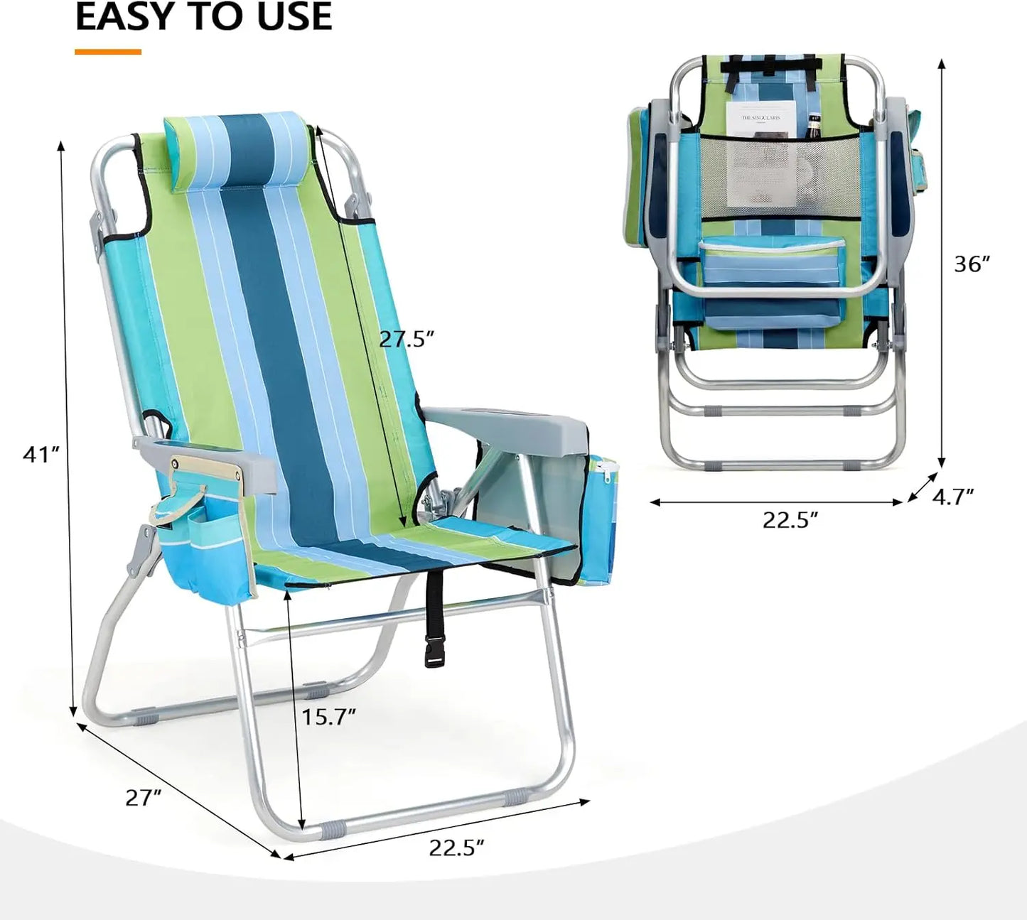 Lightweight Folding Beach Chairs with Cooler Bag and Cup Holders