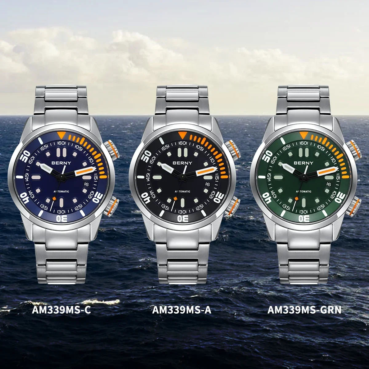 BERNY Automatic Dive Watch for Men 20ATM Sapphire Design