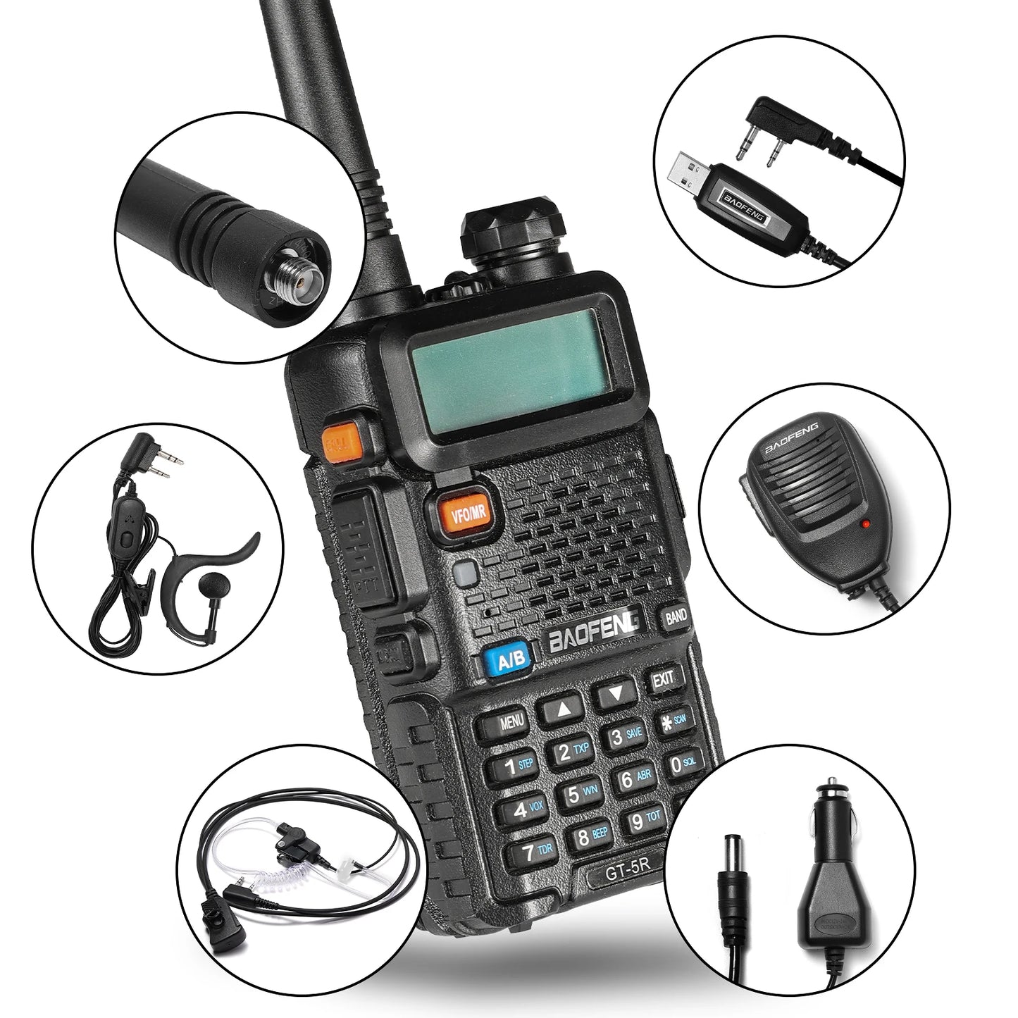Baofeng GT-5R Handheld Ham Radio Multi-Band Walkie Talkies for Adults FCC Compliant Black