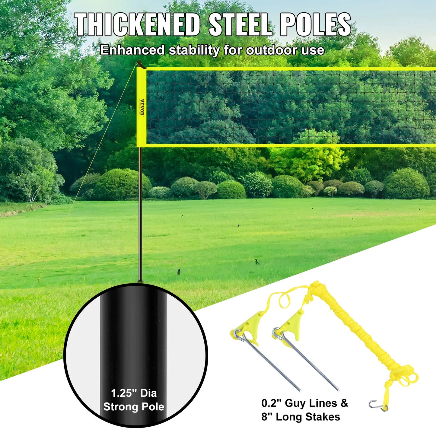 VEVOR Outdoor Volleyball Net System with Adjustable Height Steel Poles and PVC Pump for Backyard Beach Lawn