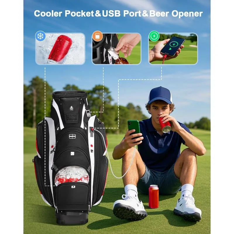 YTYINCN Vancropak Golf Cart Bag 15 Way Divider USB Port