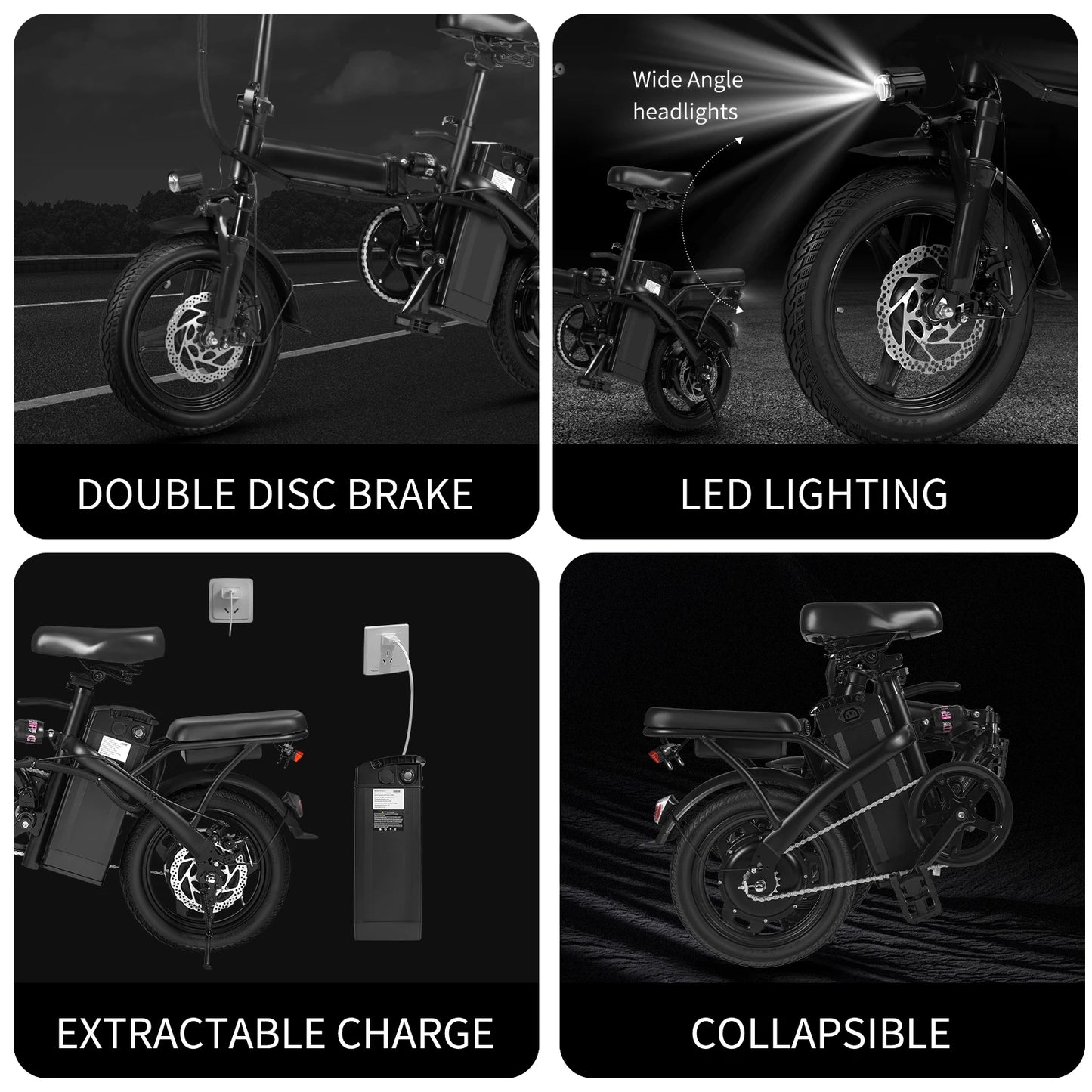 400W Dual Disc Brake Adult Foldable Electric Bicycle 14 Inch