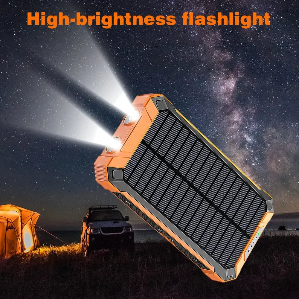 Solar Mobile Power Bank Portable Wireless Fast Charging 10000mAh with 4USB Suitable for iPhone Xiaomi Huawei with 2LED Light