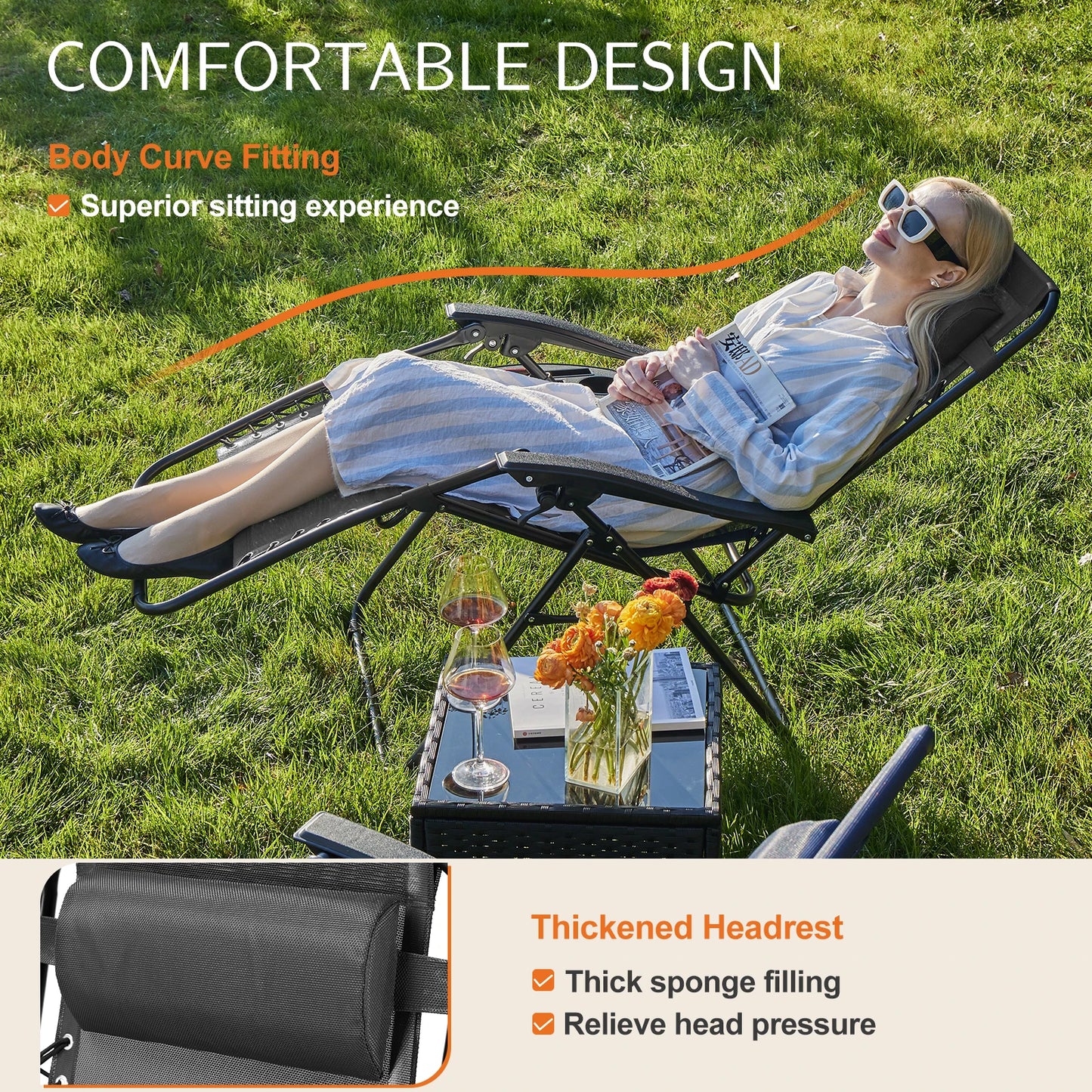 JHK Zero Gravity 2 Pack Portable Recliner Lounge Chairs