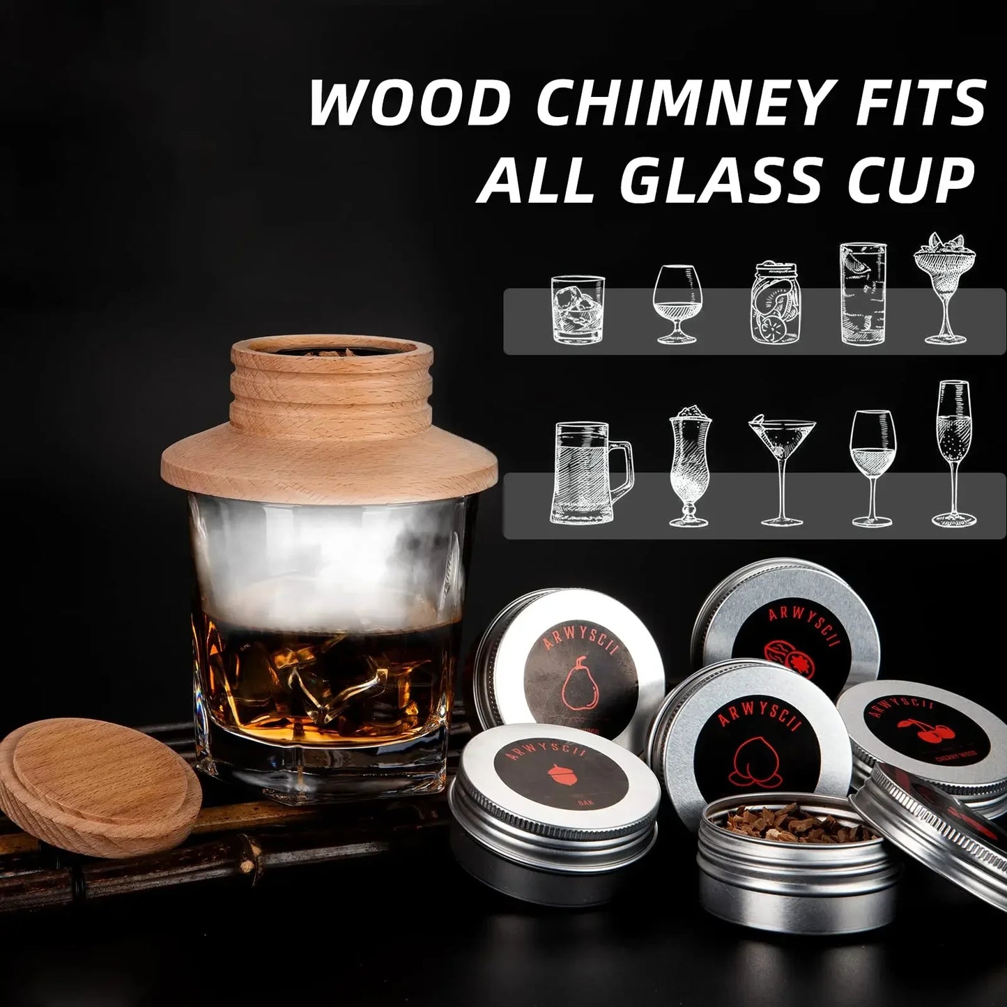 Wooden Cocktail Smoker Kit For Whiskey Drinks with natural wood chips