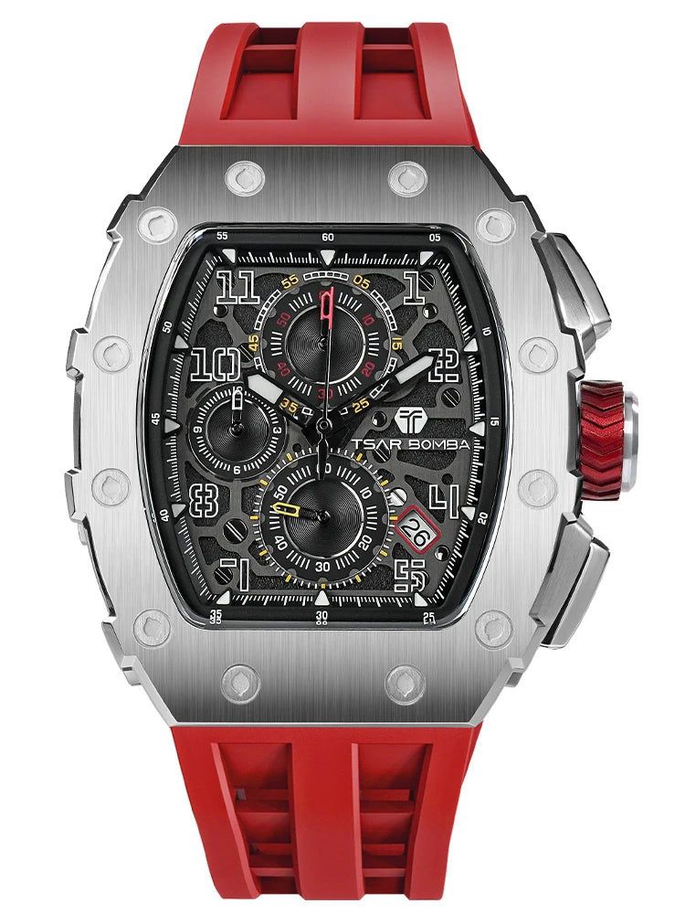 TSAR BOMBA Watch for Men Top Brand Luxury Waterproof Quartz Wristwatch Tonneau Clock Chronograph Rectangle Mens Watch