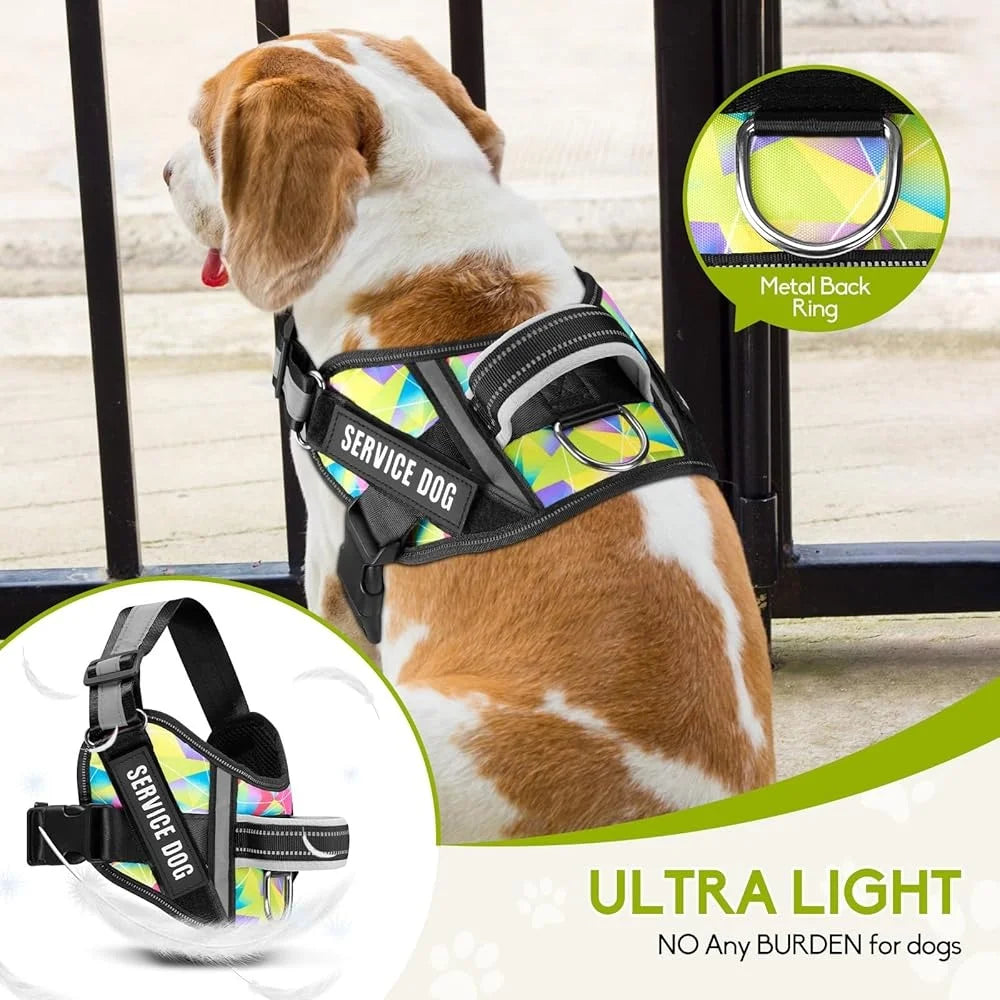 Reflective Service Dog Harness and Leash Set with Patches