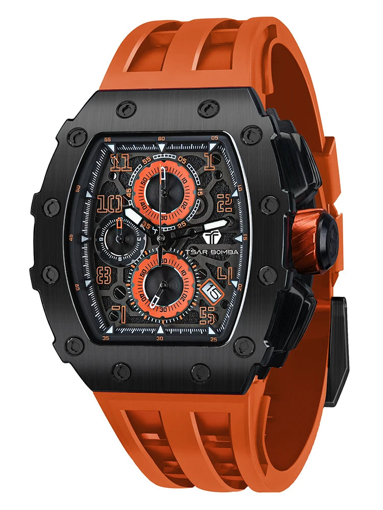 TSAR BOMBA Watch for Men Top Brand Luxury Waterproof Quartz Wristwatch Tonneau Clock Chronograph Rectangle Mens Watch