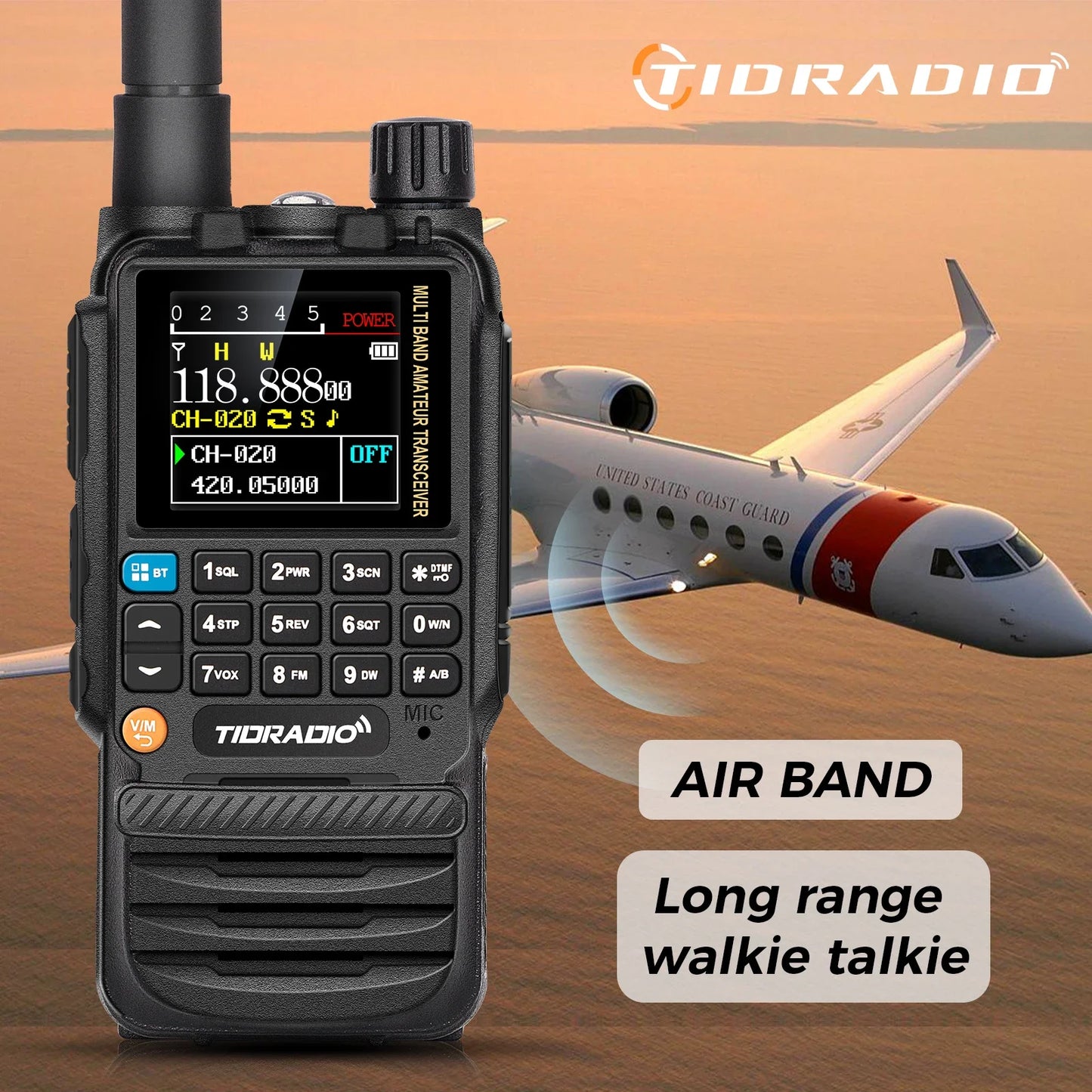 TIDRADIO H3 Walkie Talkie Phone APP Wireless Programming HAM Air Band Long Range Radio USB Type-C Cable Programming and Charge