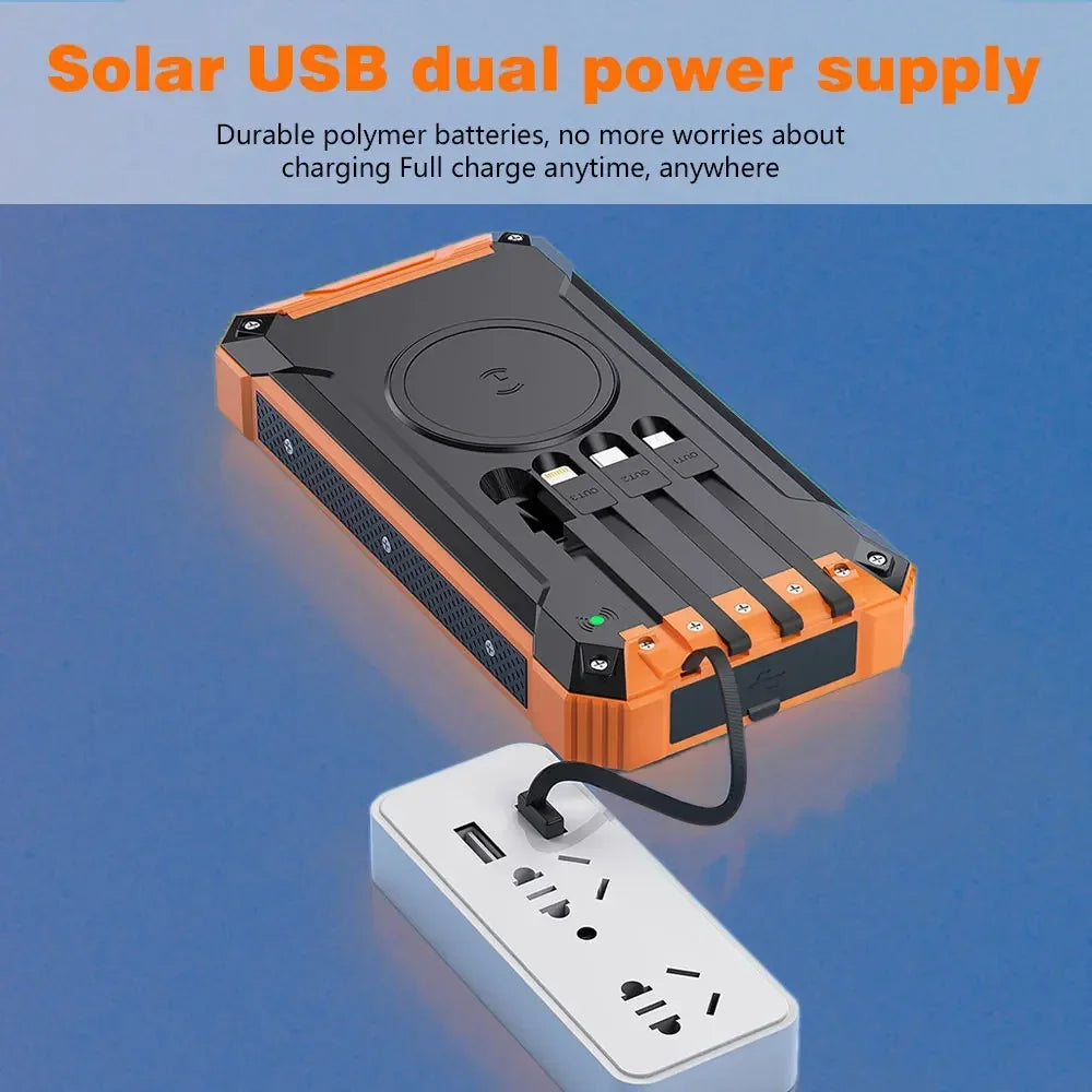 Solar Mobile Power Bank Portable Wireless Fast Charging 10000mAh with 4USB Suitable for iPhone Xiaomi Huawei with 2LED Light