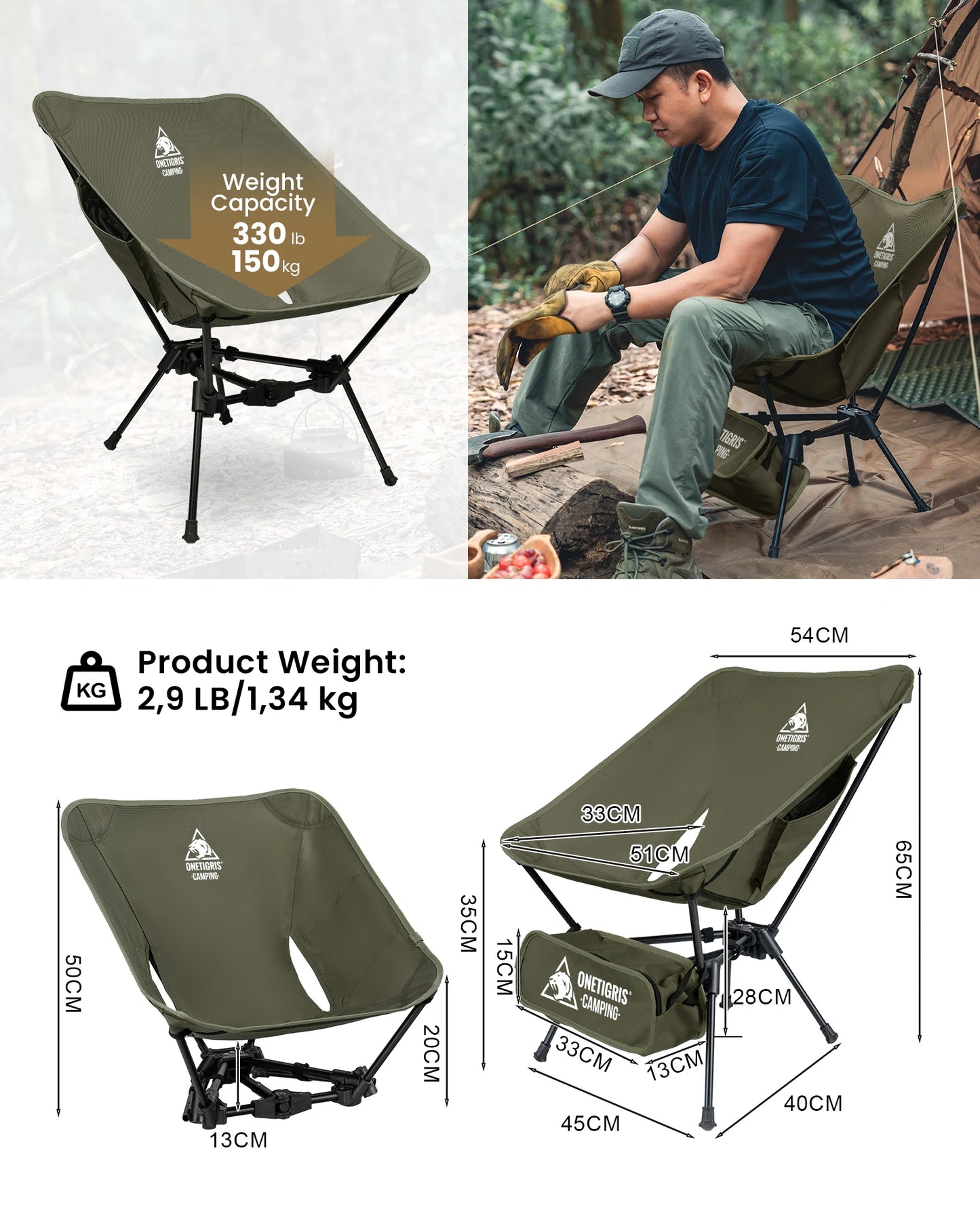 OneTigris Tigerblade Camping Chair Foldable Triangle Framed