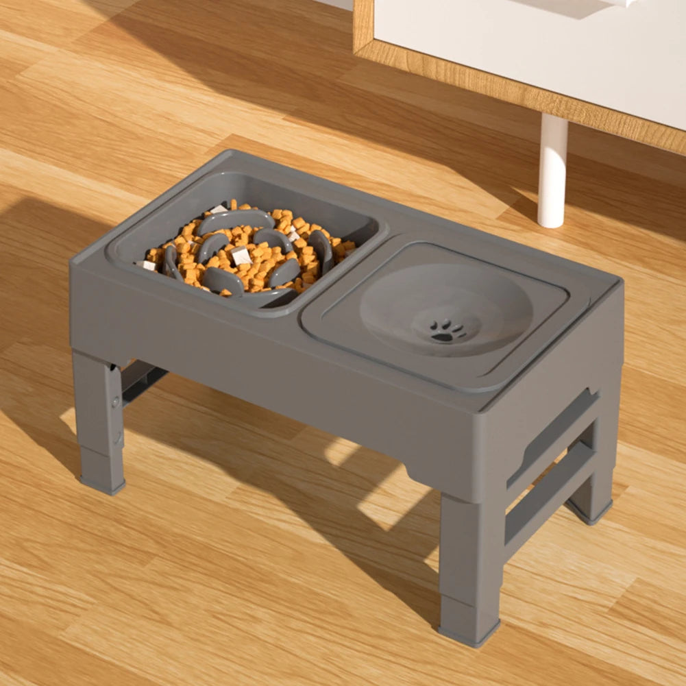 Elevated Dog Food Slow Feeder 4 Adjustable Heights Bowl Stand