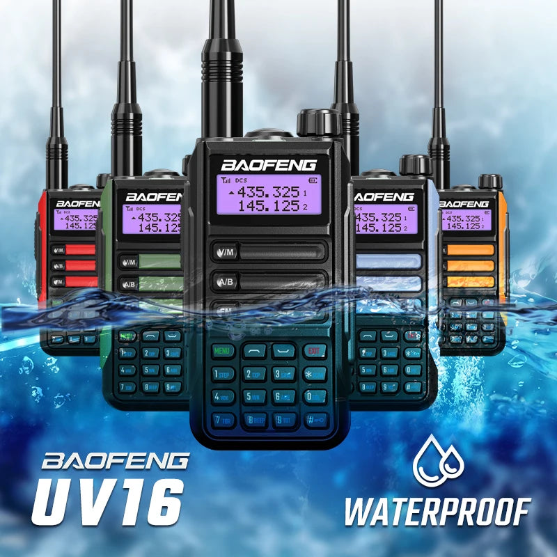 Baofeng UV-16 IP68 Waterproof Walkie Talkie Dual Band High Power Radio Long Range VHF UHF Two Way Radio with Scanner