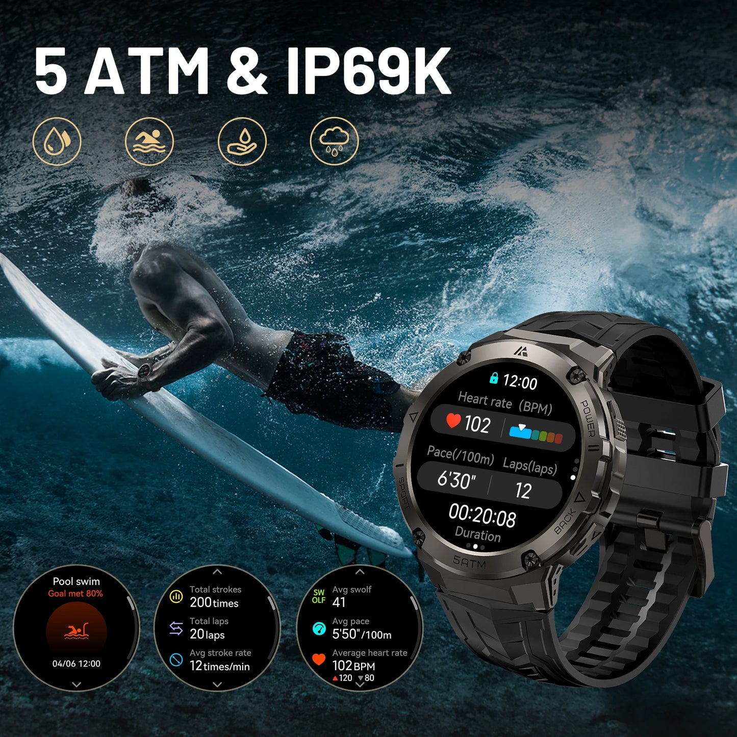 HIDAMEL T3E GPS Smart Watch For Men 5ATM Waterproof AMOLED