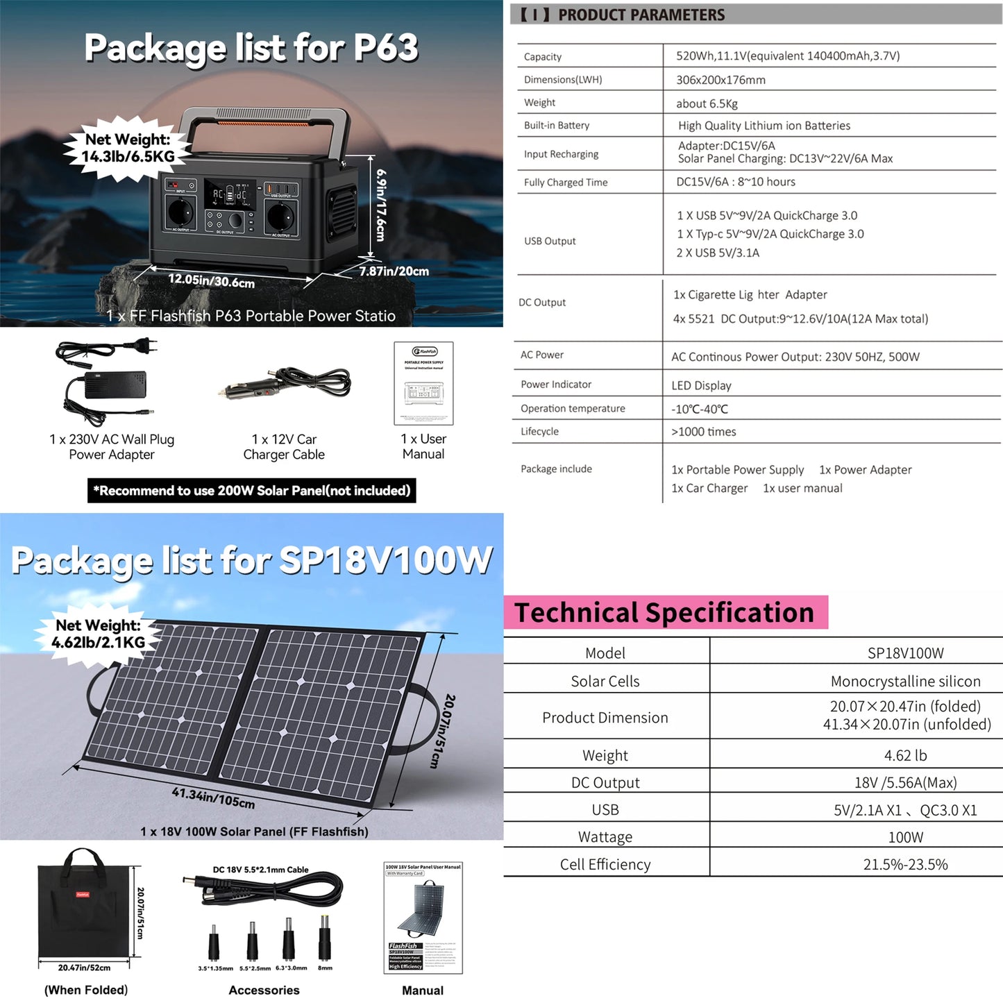 FF FlashFish 560W Portable Solar Generator 230V 520Wh