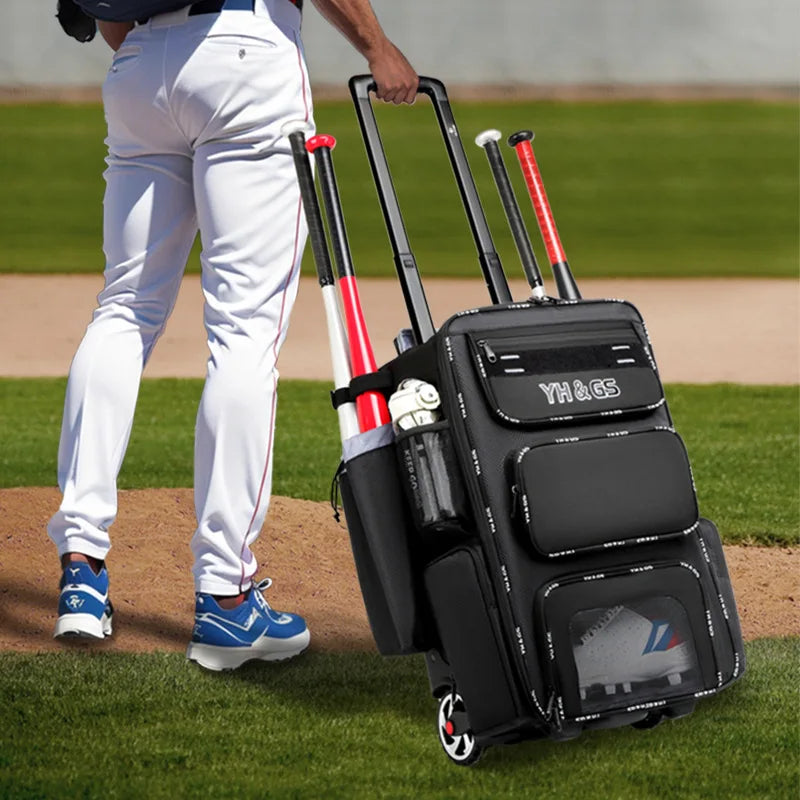 Multifunctional Outdoor Sports Trolley Baseball Bag Large Capacity Multi Compartment Waterproof Youth Softball Bag