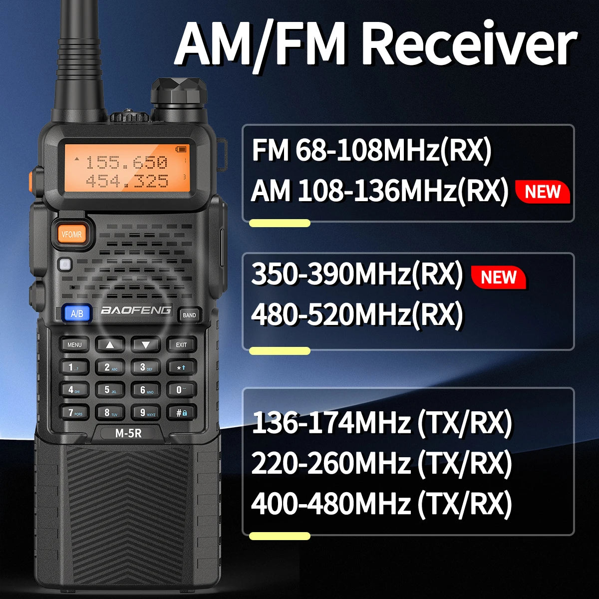 Baofeng M-5R Walkie Talkie Two Way Radio Set with Air Band, FM, and more