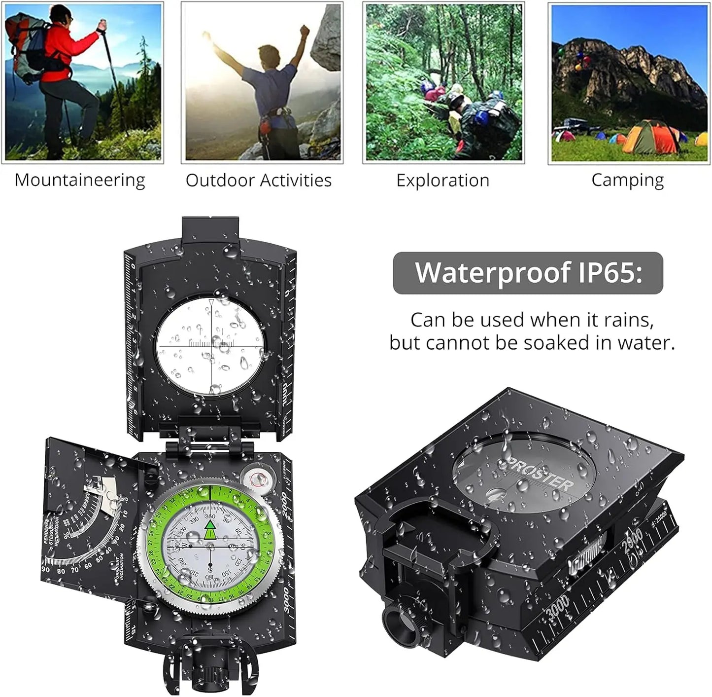 Proster Waterproof Compass With Fluorescent Dial Clinometer
