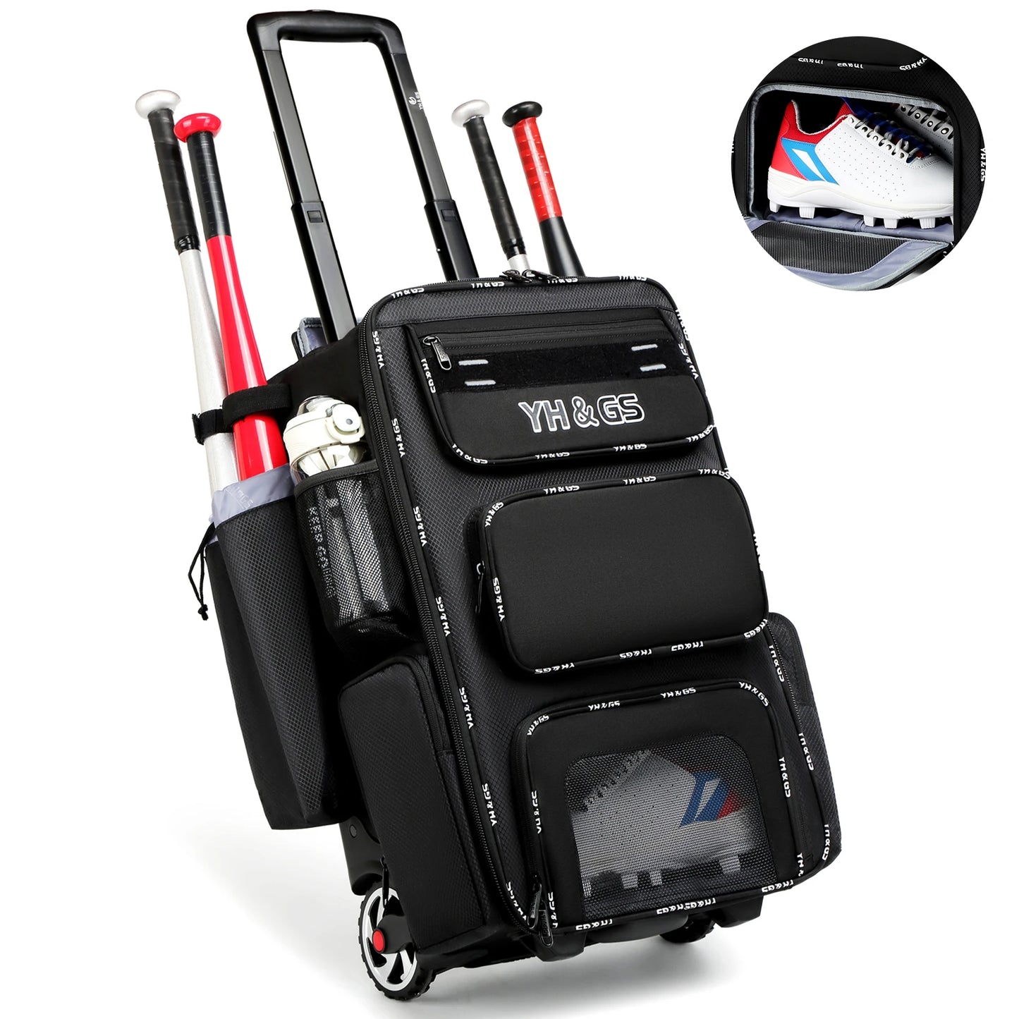 Multifunctional Outdoor Sports Trolley Baseball Bag Large Capacity Multi Compartment Waterproof Youth Softball Bag