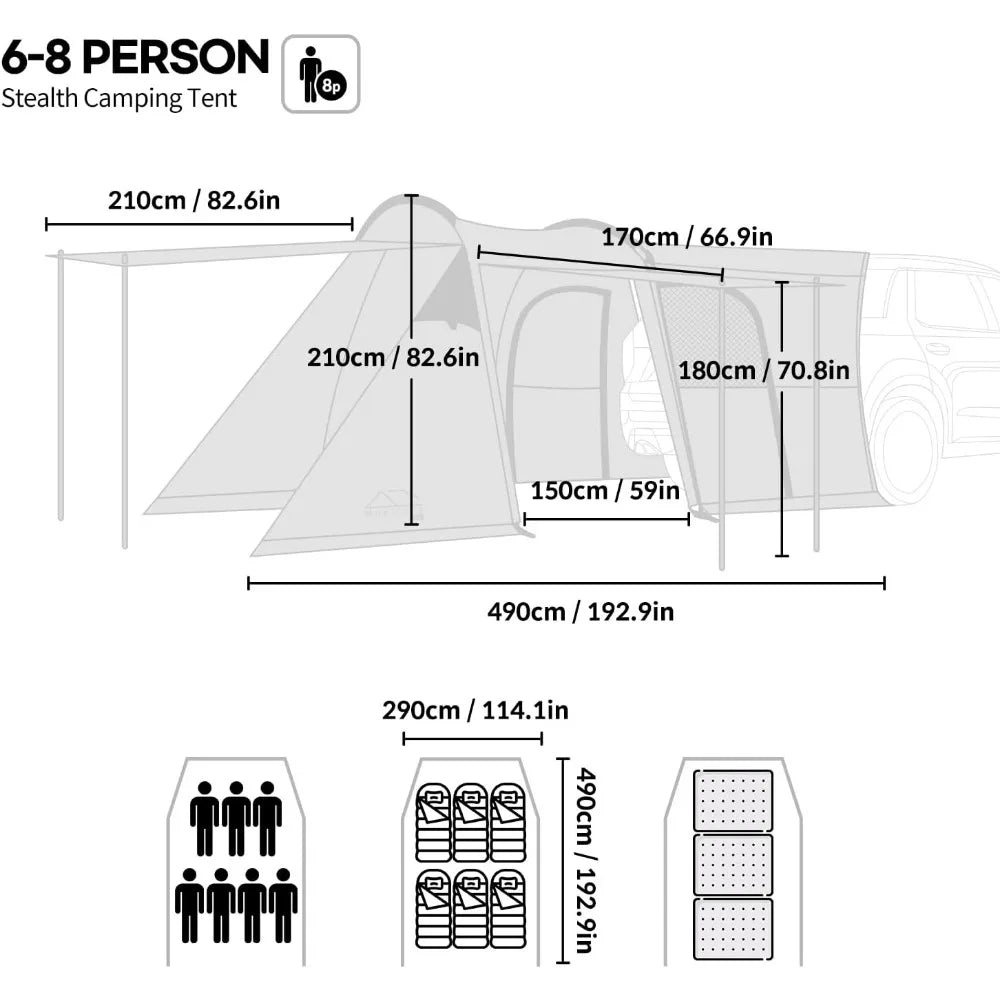 Tent Versatile Camping Tent Triple-Expanding Waterproof Fits Various Vehicle Types Ideal for Family Camping and Outdoor