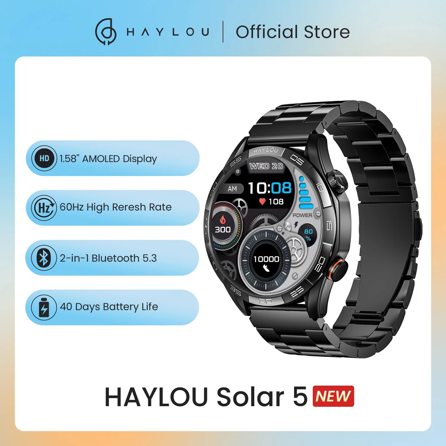 HAYLOU Solar 5 Voice Calling Smartwatch 1.58 inch AMOLED Display