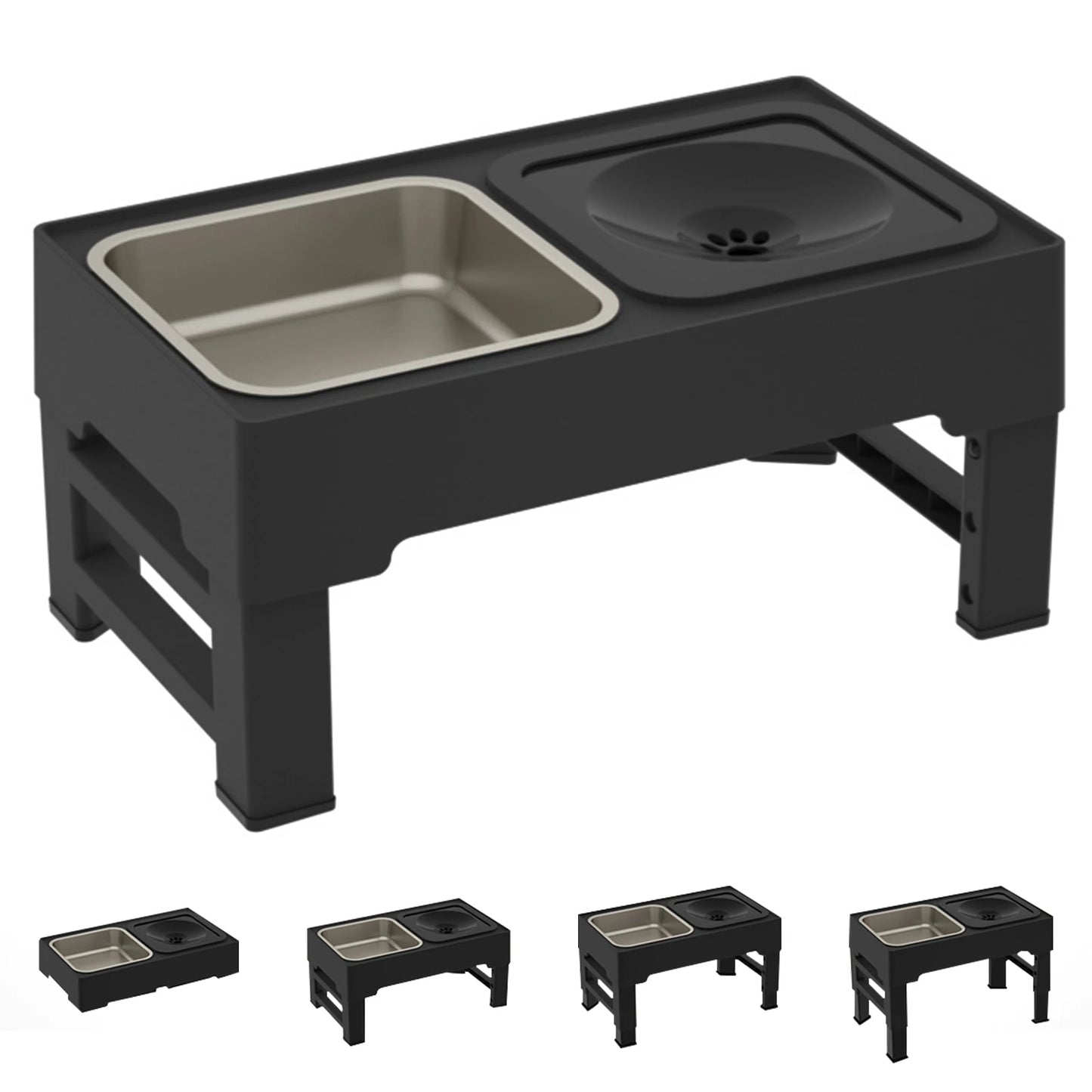 Elevated Dog Food Slow Feeder 4 Adjustable Heights Bowl Stand