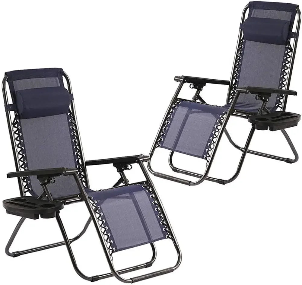 Zero Gravity Lounge Chairs Set with Pillow and Cup Holder