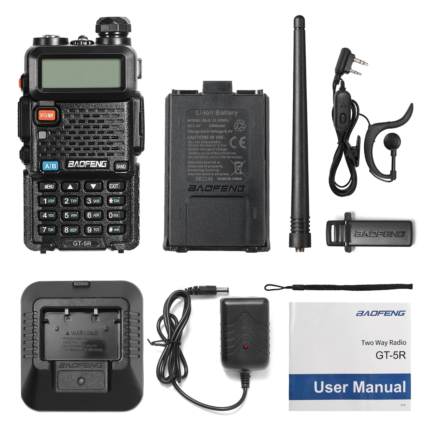 Baofeng GT-5R Handheld Ham Radio Multi-Band Walkie Talkies for Adults FCC Compliant Black