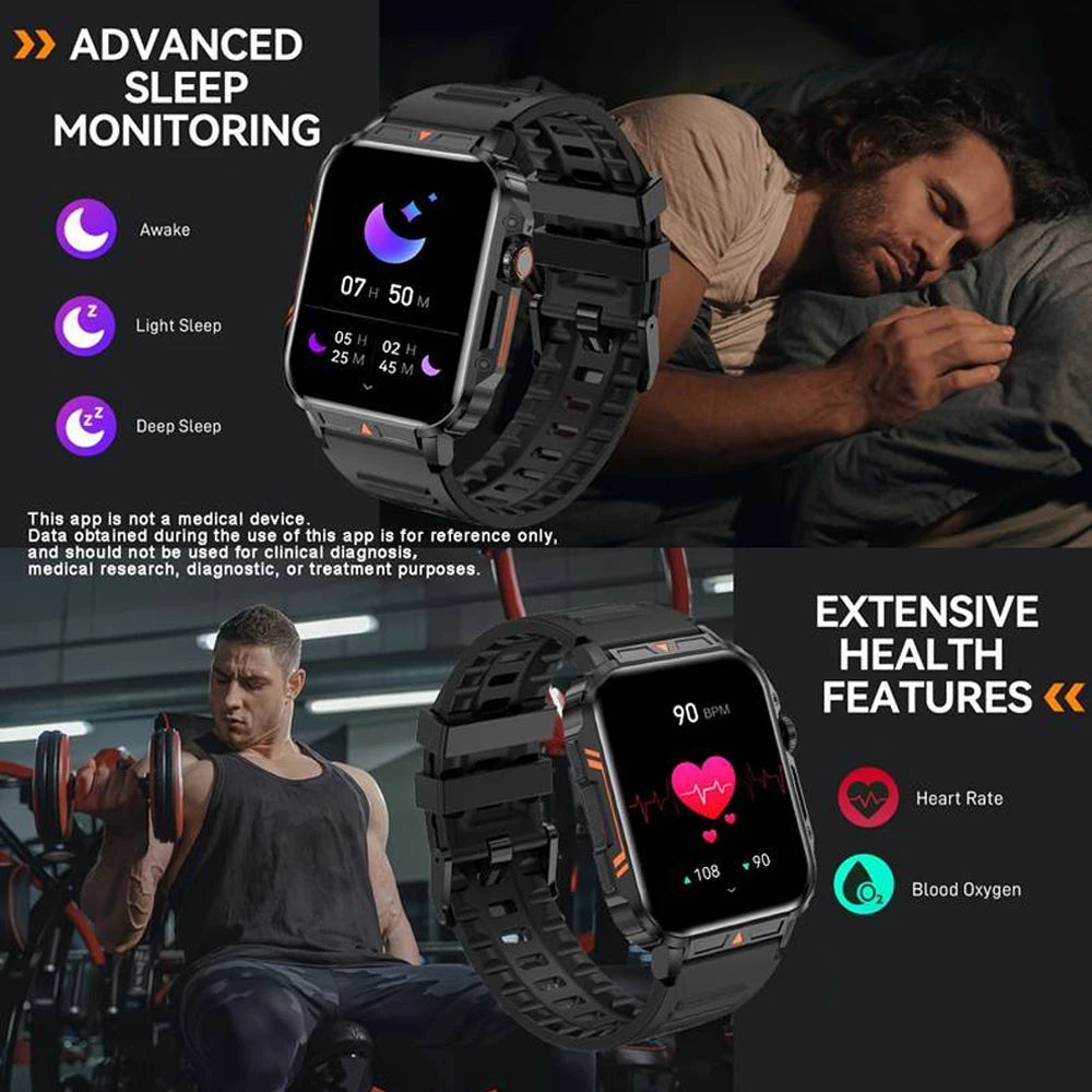 Military Smart Watch with Bluetooth Call and Heart Rate Monitor
