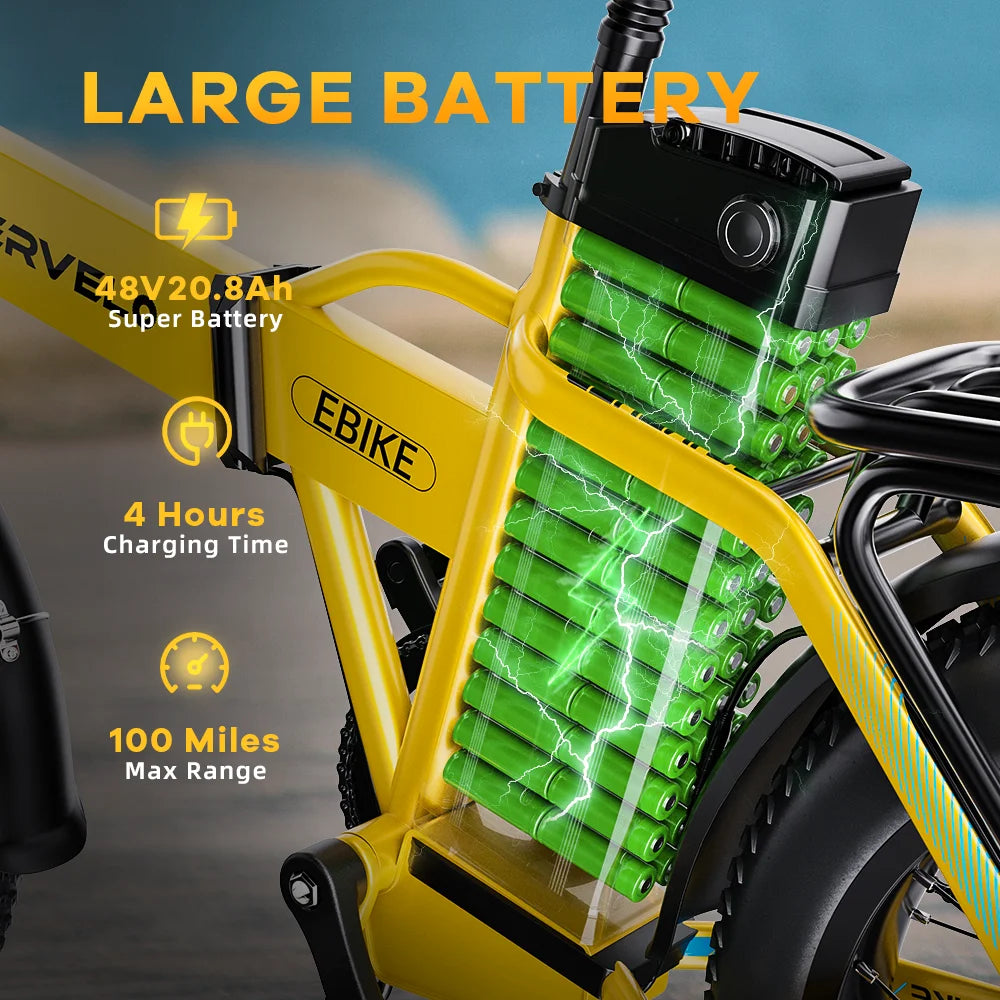 CYBERVELO Folding Electric Bike 1000W 48V Removable Battery