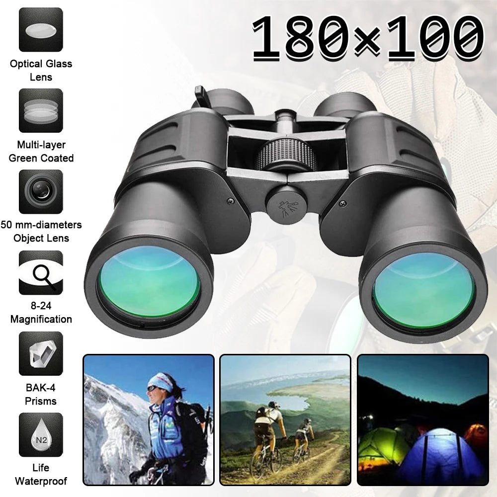 180x100 Zoom Binoculars Big Eyepiece 8x24 Zoom Waterproof for Outdoor Competition Concert Travel Camping