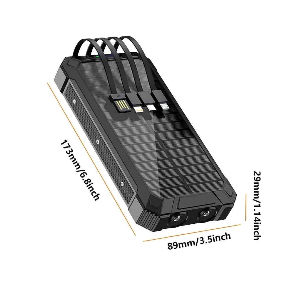 Solar Mobile Power Bank Portable Wireless Fast Charging 10000mAh with 4USB Suitable for iPhone Xiaomi Huawei with 2LED Light