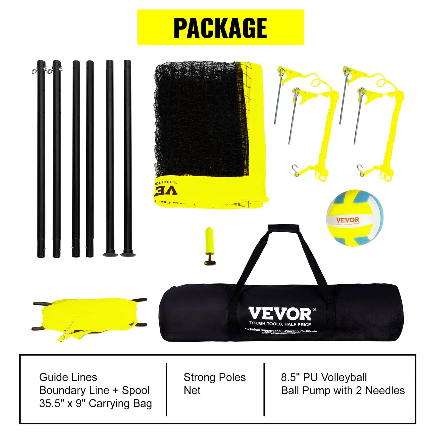VEVOR Outdoor Volleyball Net System with Adjustable Height Steel Poles and PVC Pump for Backyard Beach Lawn