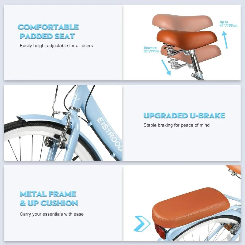 Folding Commuter/Beach Cruiser Bike Women 7 Speed