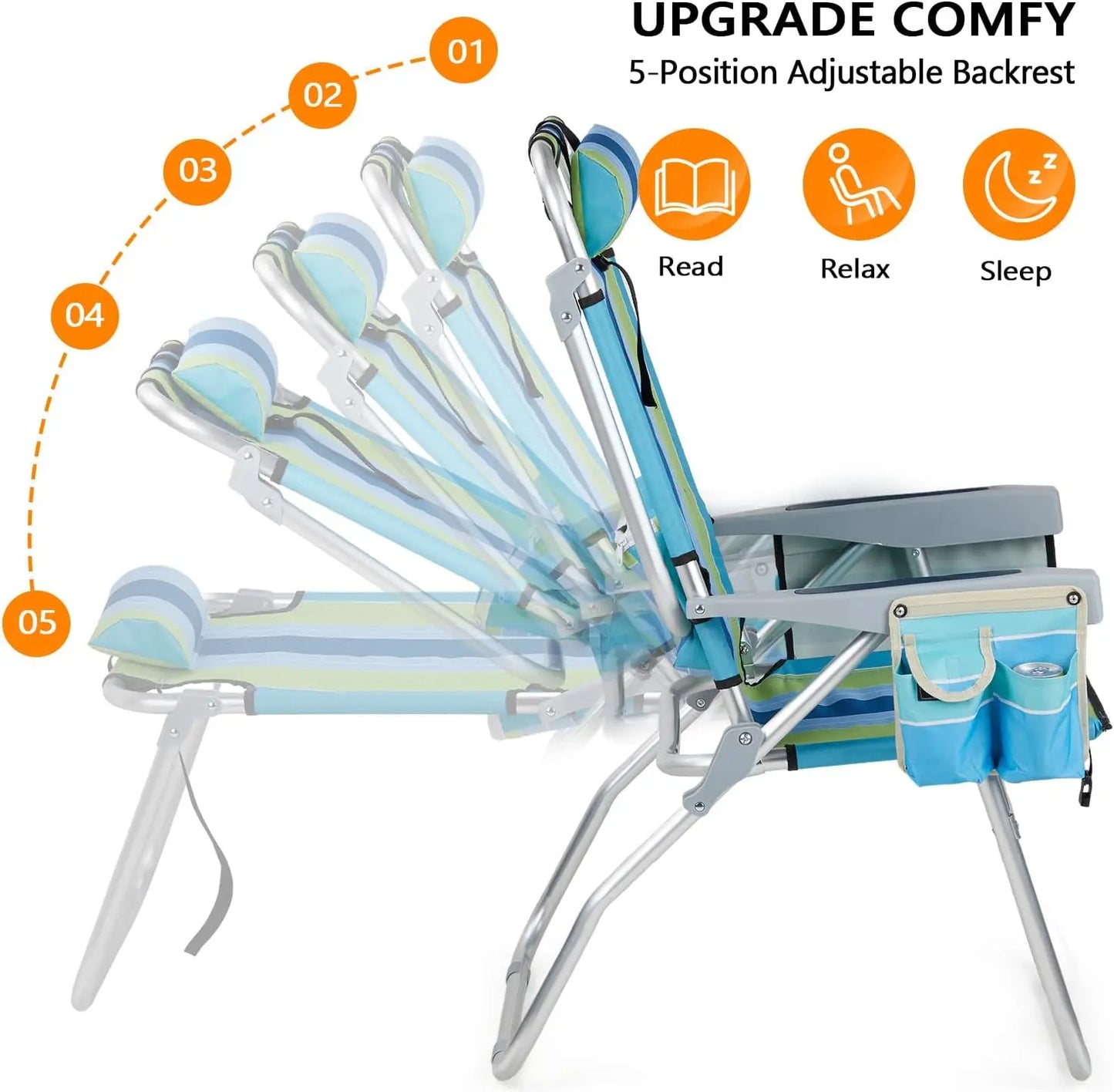 Lightweight Folding Beach Chairs with Cooler Bag and Cup Holders