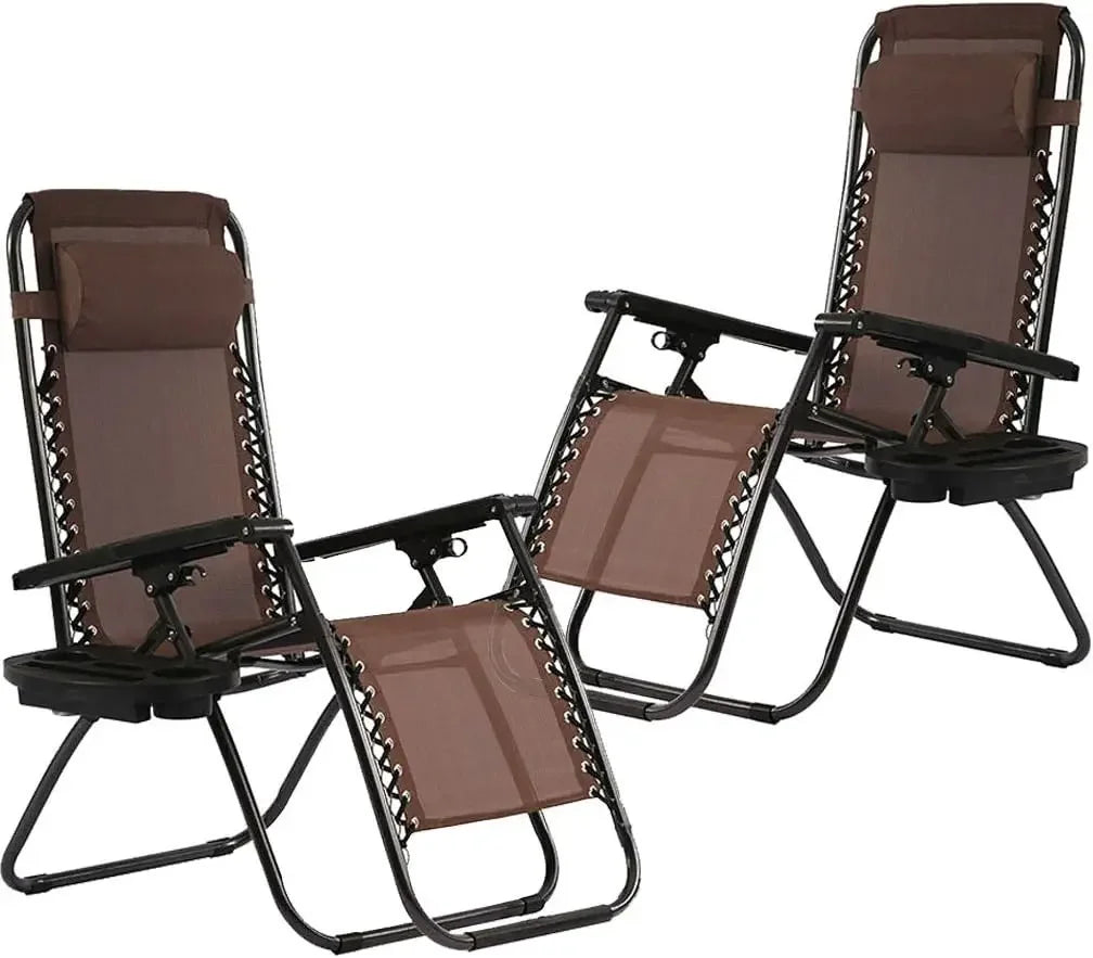 Zero Gravity Lounge Chairs Set with Pillow and Cup Holder