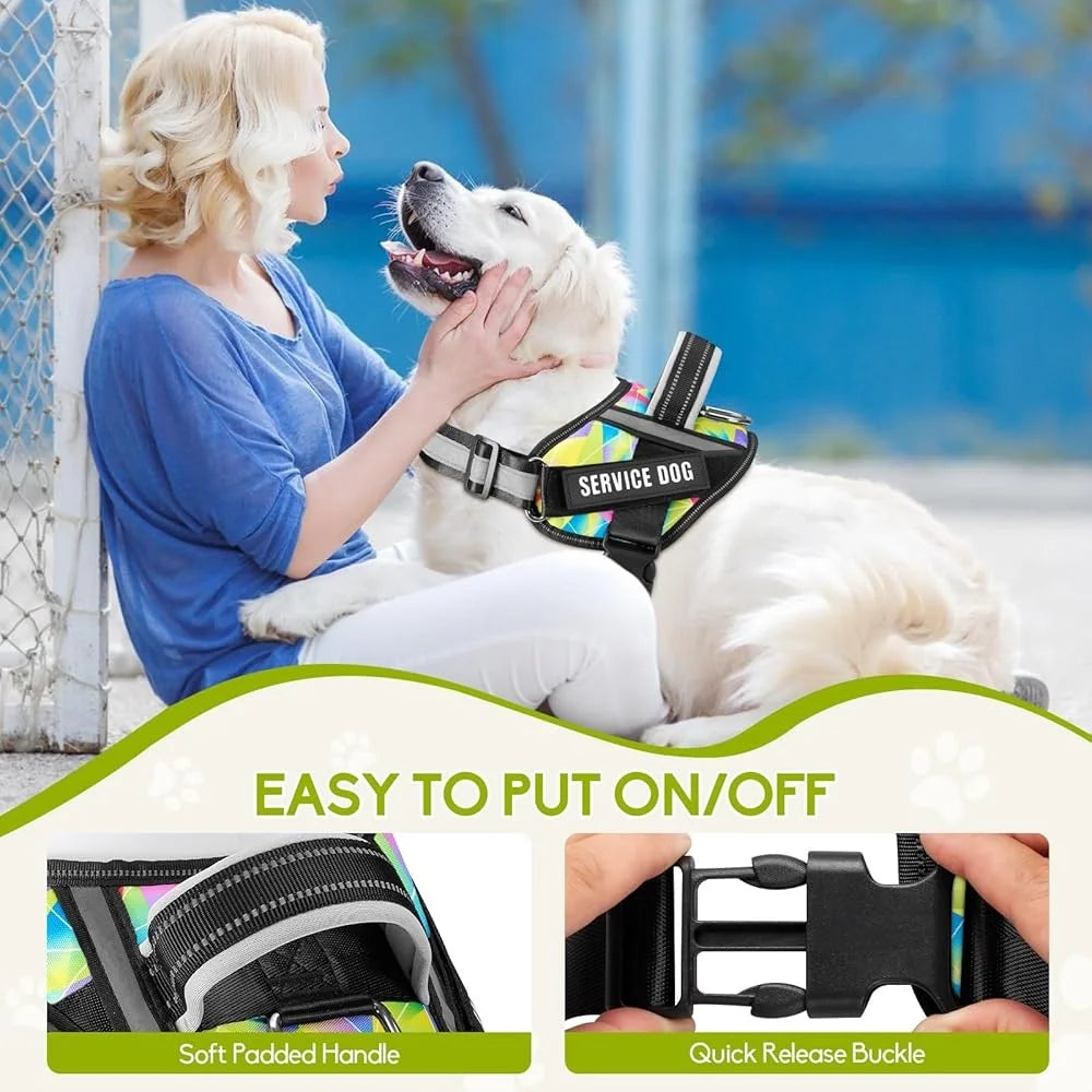 Reflective Service Dog Harness and Leash Set with Patches
