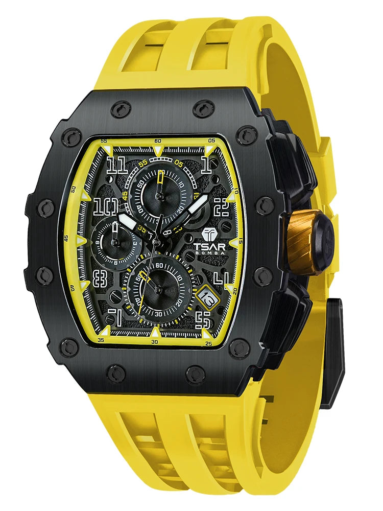 TSAR BOMBA Watch for Men Top Brand Luxury Waterproof Quartz Wristwatch Tonneau Clock Chronograph Rectangle Mens Watch