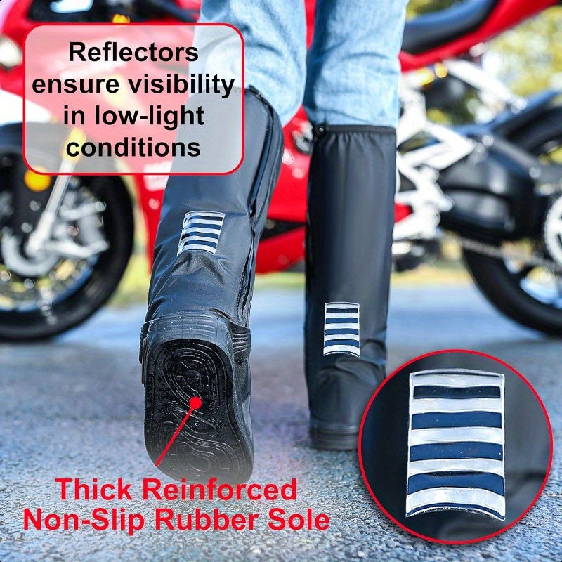 Waterproof Reusable Rain Shoe Covers for Men & Women Large Size 43-45 Adjustable Elastic Non-Slip Rubber Sole