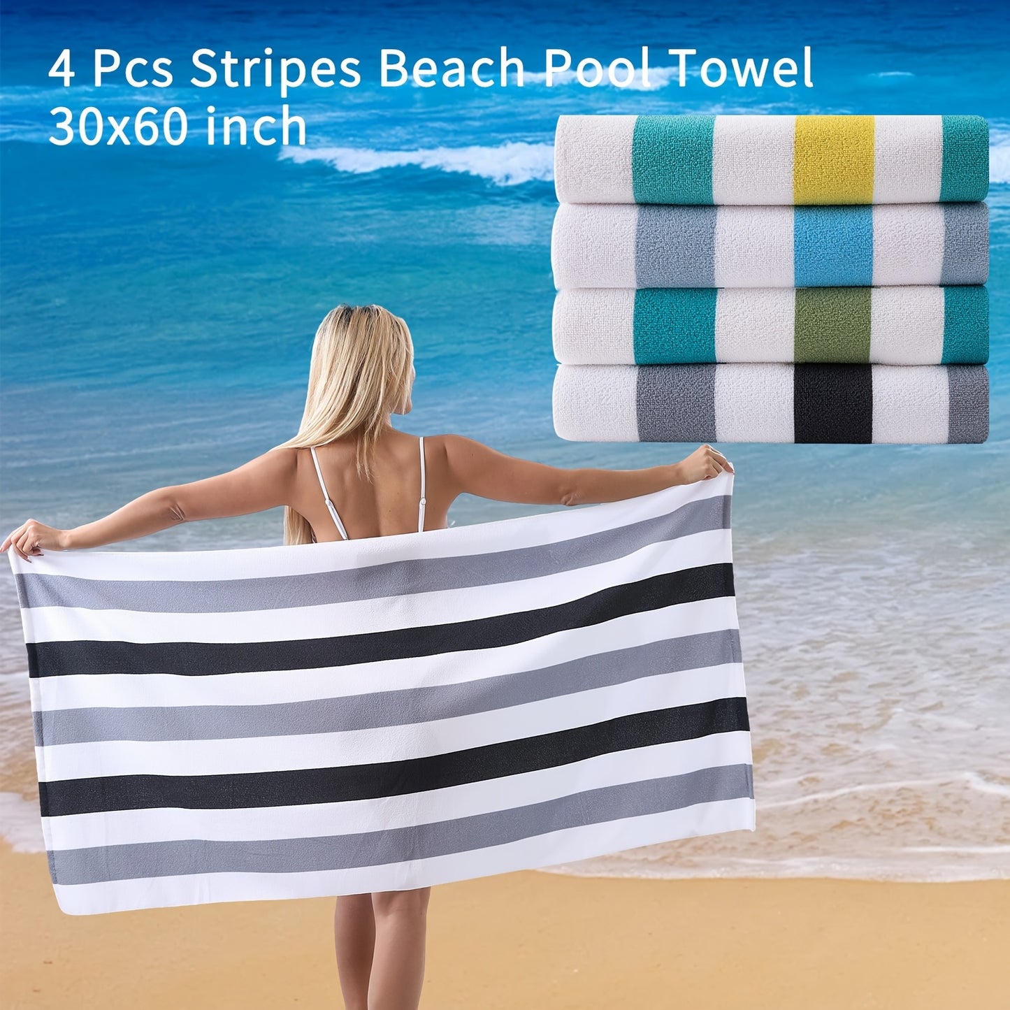 COVINA Sand Free Stripe Beach Towel Set Quick Dry